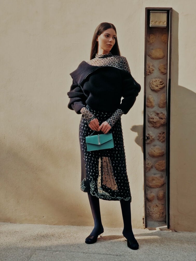 Satin Crystal-Heel Mules, Black Textured, hi-res