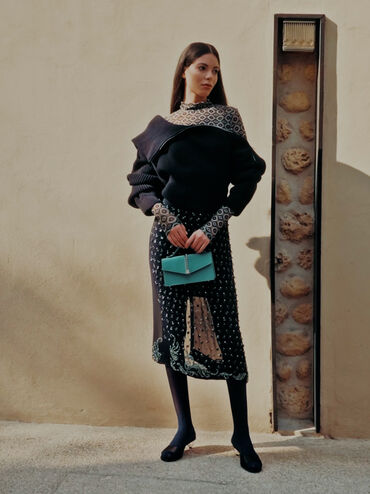 Satin Crystal-Heel Mules, Black Textured, hi-res