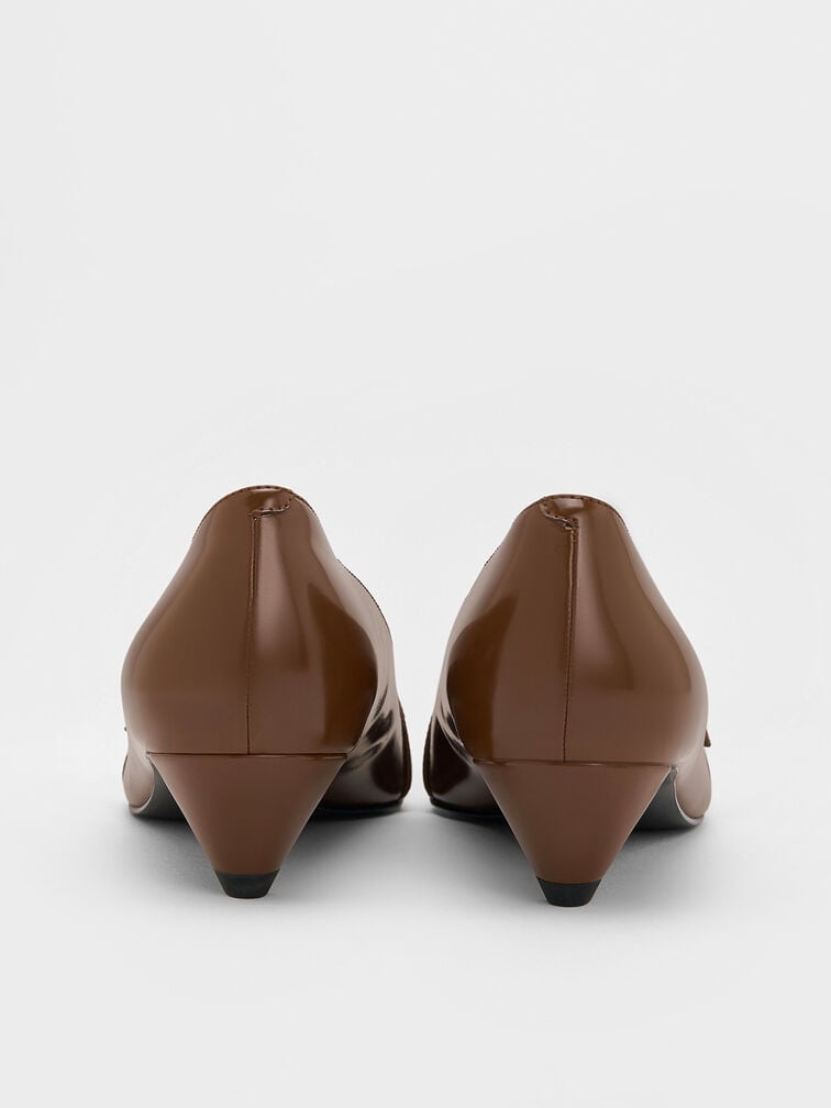 Buckled Pointed-Toe Kitten-Heel Pumps, Brown, hi-res