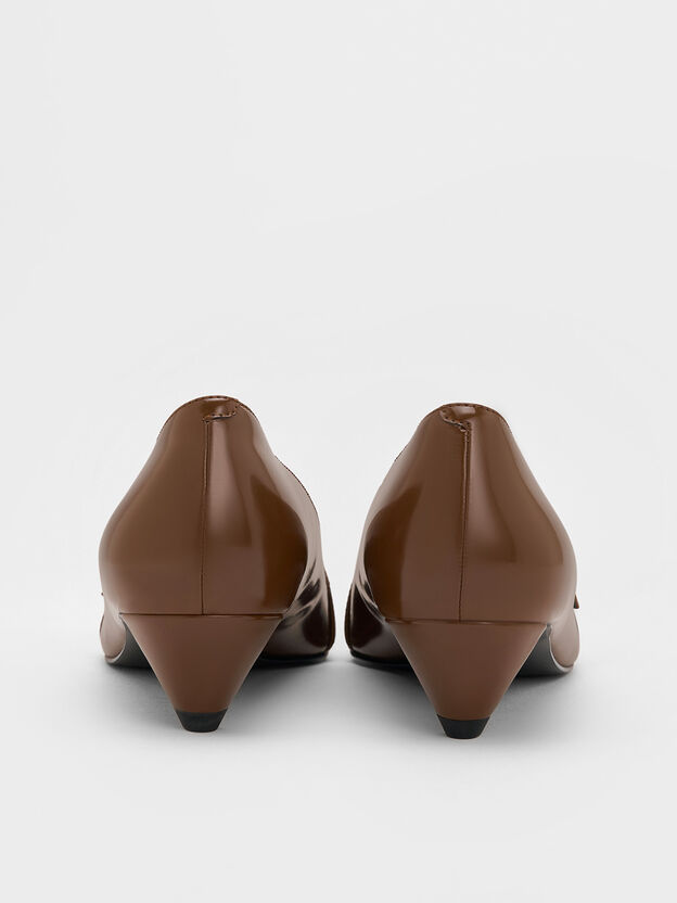 Buckled Pointed-Toe Kitten-Heel Pumps, Brown, hi-res