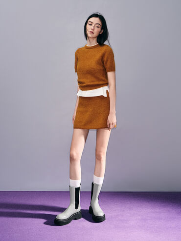 Stitch-Trim Platform Mid-Calf Chelsea Boots, Grey, hi-res