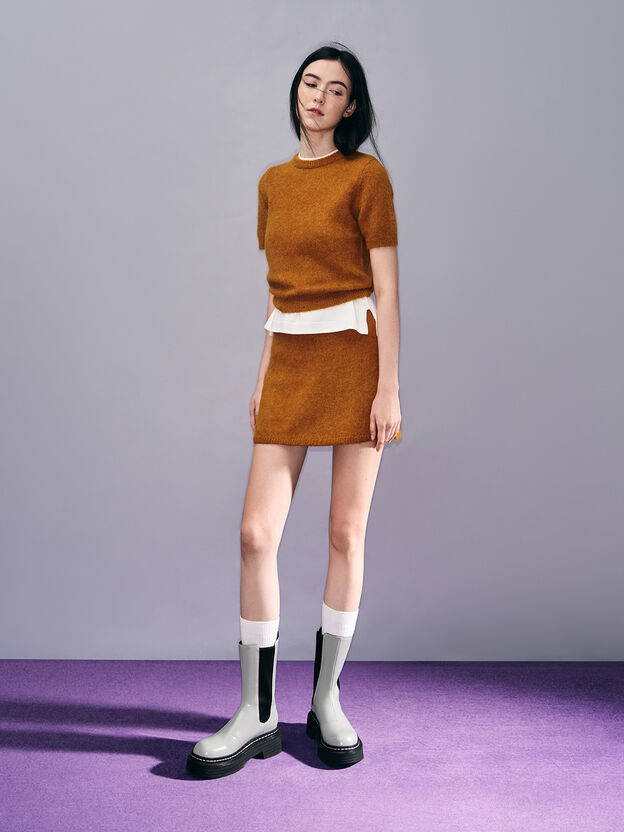 Stitch-Trim Platform Chelsea Boots, Grey, hi-res
