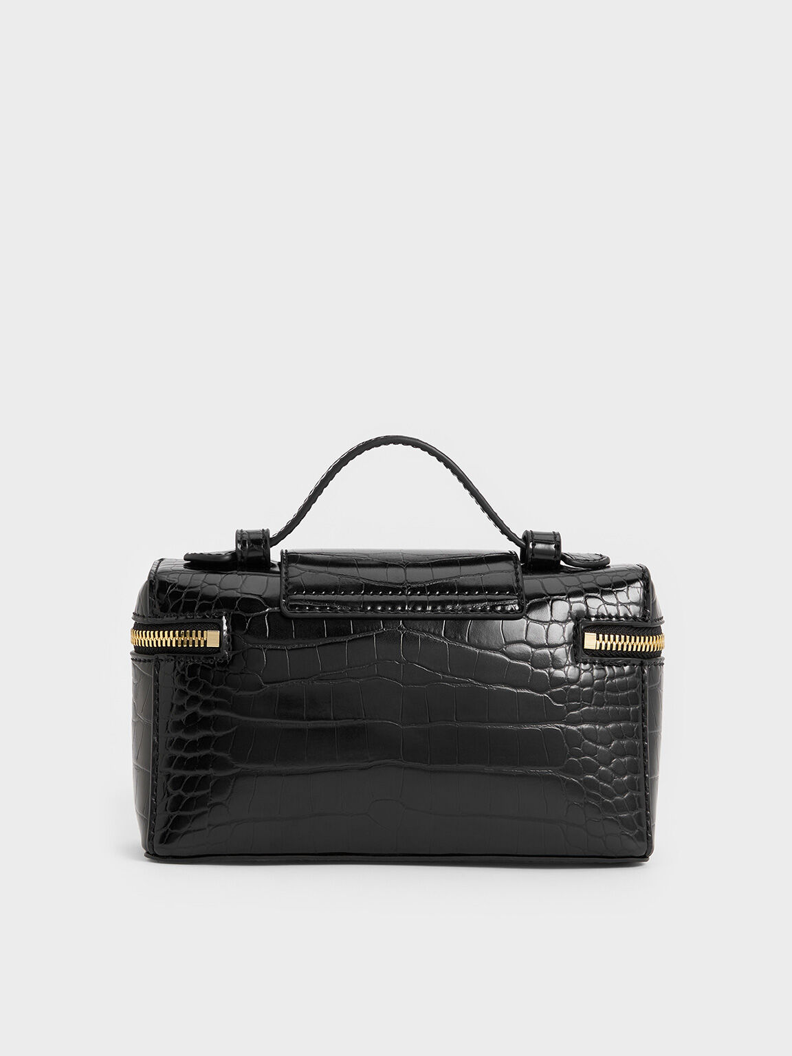Black Arwen Croc-Effect Top Handle Vanity Bag - CHARLES & KEITH UK