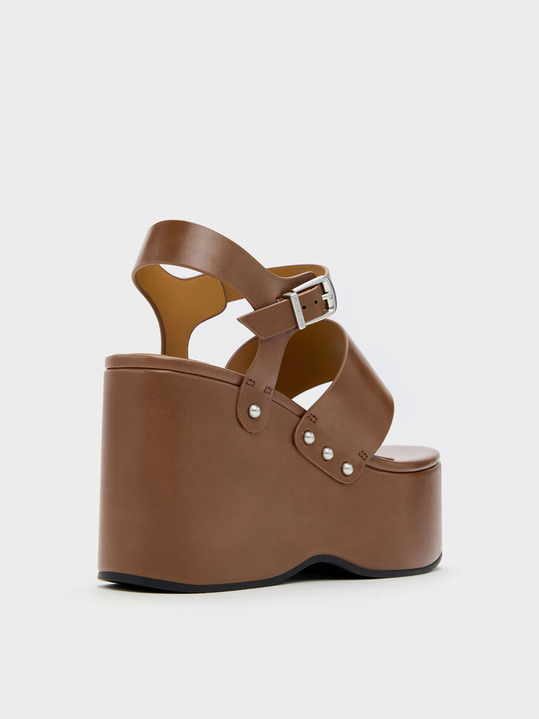 Tarian Toe-Ring Platform Wedges, Cognac, hi-res