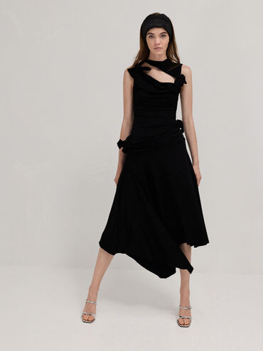 Metallic Leather Gem-Buckle Double-Strap Heeled Sandals, Silver, hi-res