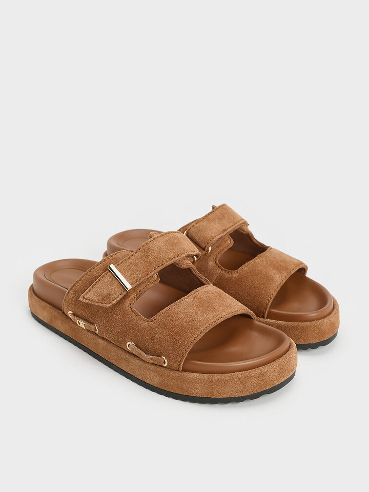 Kori Suede Slide Sandals, Cognac, hi-res