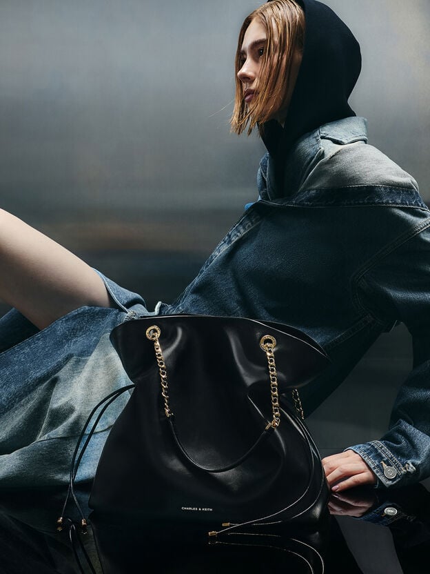 Arya Braided-Chain Tote Bag, Black, hi-res