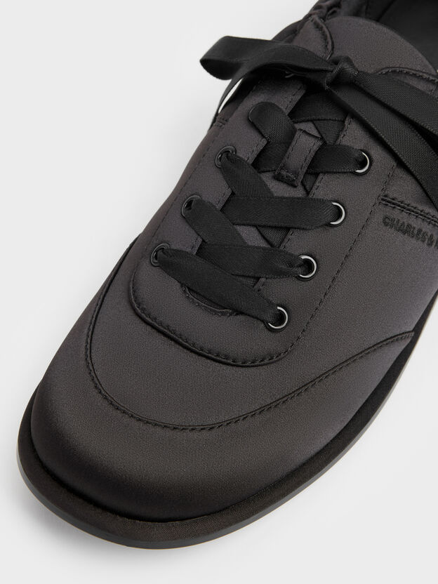 Satin Ruched Sneakers, Black Textured, hi-res