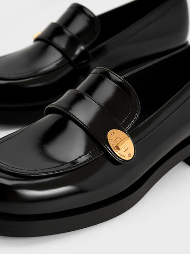 Hettie Metallic-Buckle Strap Loafers, Black Box, hi-res