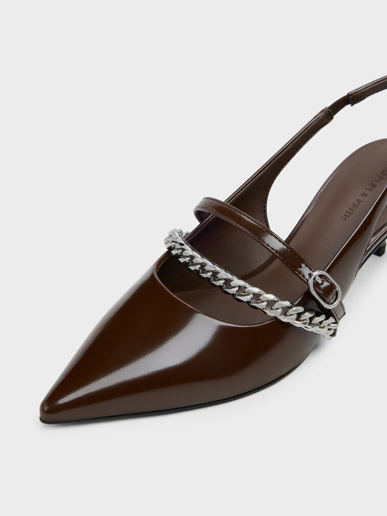 Georgie Chain Slingback Kitten Heels, Dark Brown, hi-res
