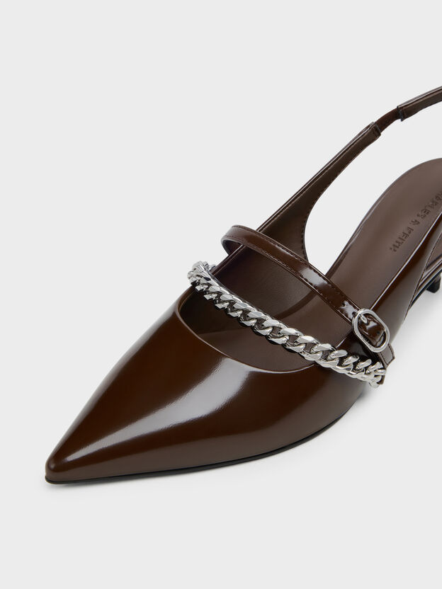 Georgie Chain Slingback Kitten Heels, Dark Brown, hi-res