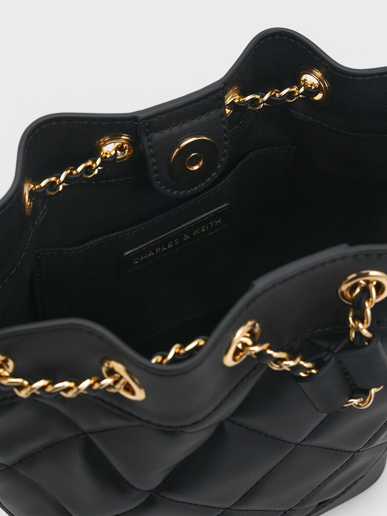 Julia Quilted Two-Way Bucket Bag, Black, hi-res