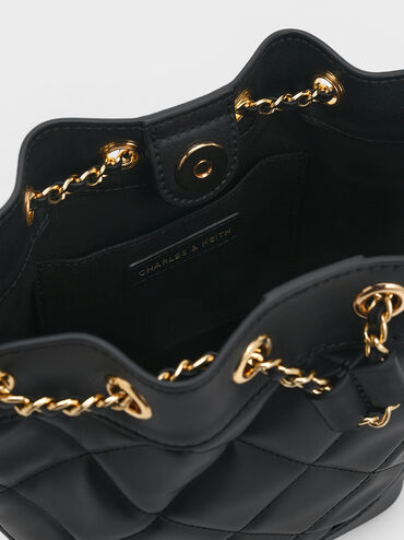 Julia Quilted Two-Way Bucket Bag, Black, hi-res