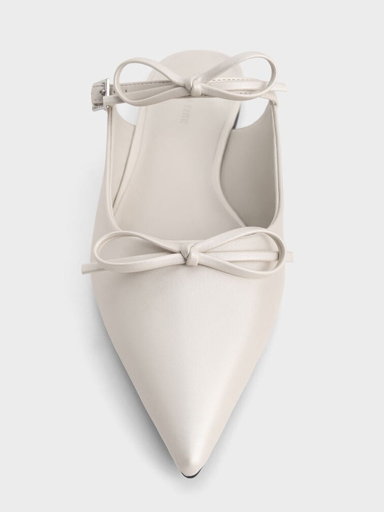 Double-Bow Pointed-Toe Mules, White, hi-res