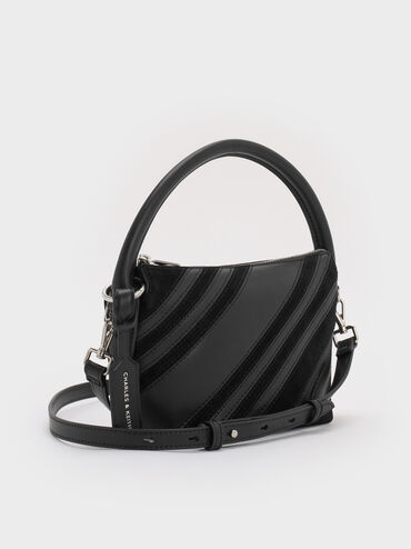 Zeya Recycled Suede Top Handle Bag, Noir, hi-res