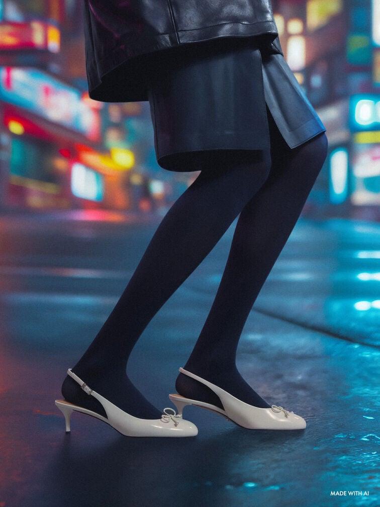 Aretha Patent Leather Bow Slingback Kitten Heels, Chalk, hi-res