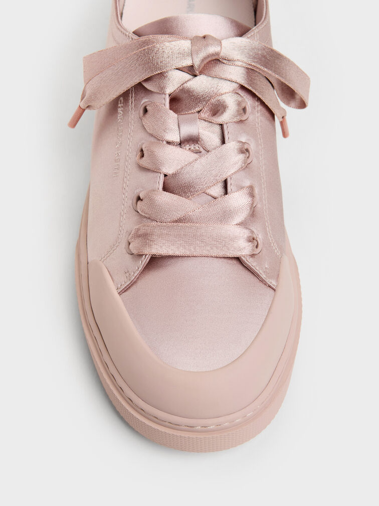 Satin Lace-Up Sneakers, Light Pink, hi-res