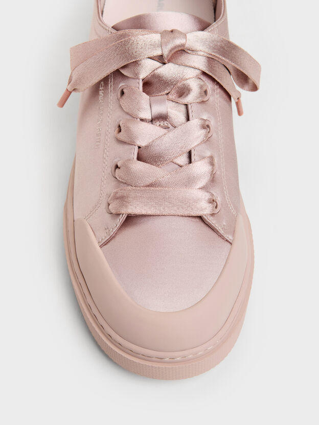 Satin Lace-Up Sneakers, Light Pink, hi-res