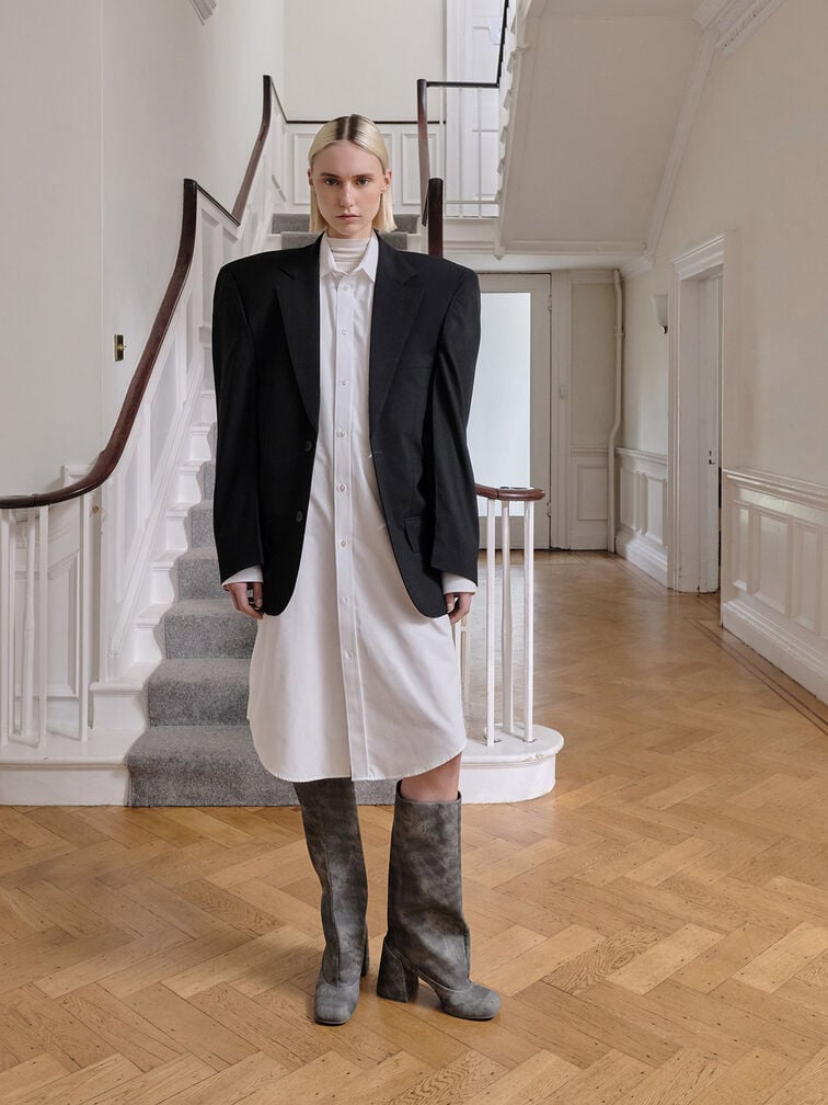 Robbie Denim-Effect Platform Knee-High Boots, Dark Grey Robbie Denim-Effect Platform Knee-High Boots, Dark Grey, hi-res