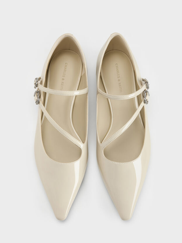 Patent Crystal-Buckle Double-Strap Mary Janes, Chalk, hi-res
