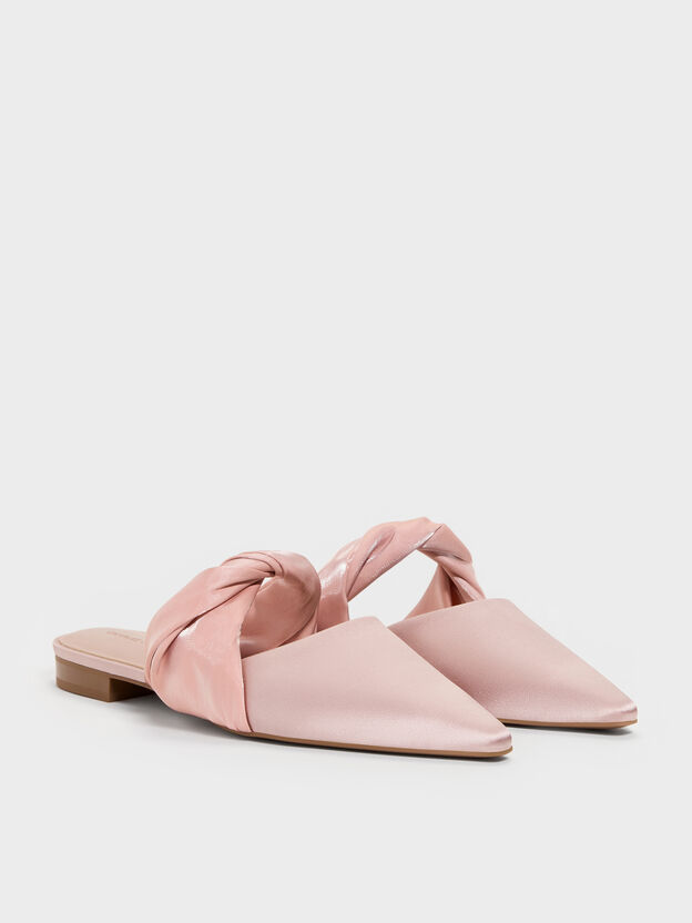 Satin Twisted-Strap Pointed Mules, Light Pink, hi-res