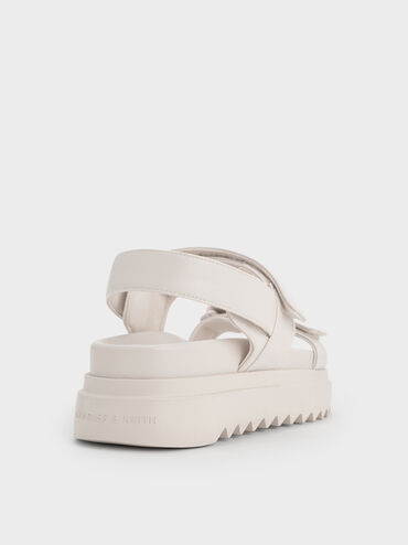 Double-Strap Ridged-Sole Flatform Sandals, Cream, hi-res