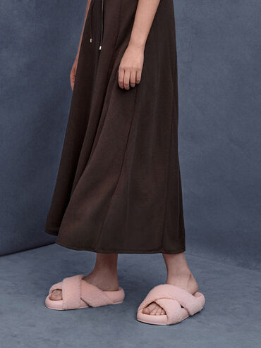 Lumi Faux Shearling Crossover-Strap Slide Sandals, Pink, hi-res