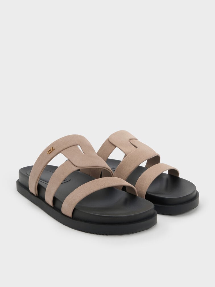 Petina Suede Flatform Sandals, Taupe, hi-res