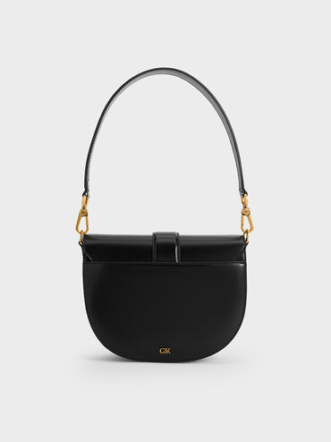 Gabine Leather Saddle Bag, Black, hi-res