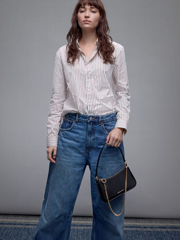 Elspeth Croc-Effect Chain-Link Shoulder Bag, Black Croco, hi-res