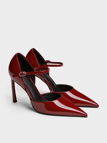 Patent Pointed D'Orsay Stiletto Pumps, Red, hi-res