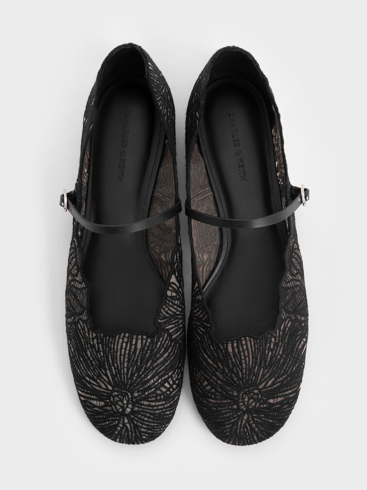 Meja Floral Mary Jane Flats, Black Textured, hi-res