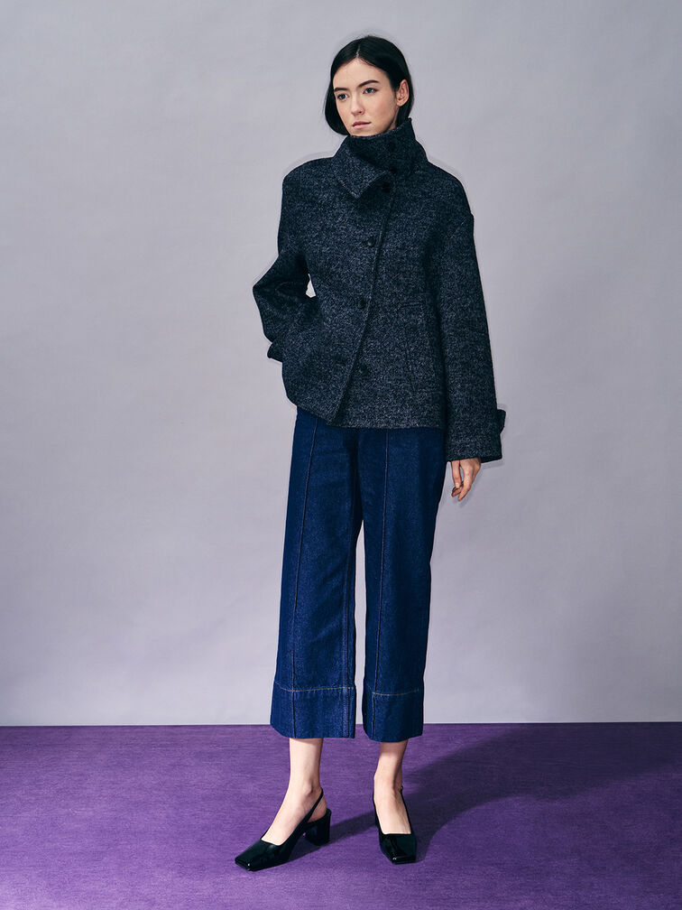 Patent Square-Toe Slingback Pumps, Black Patent, hi-res