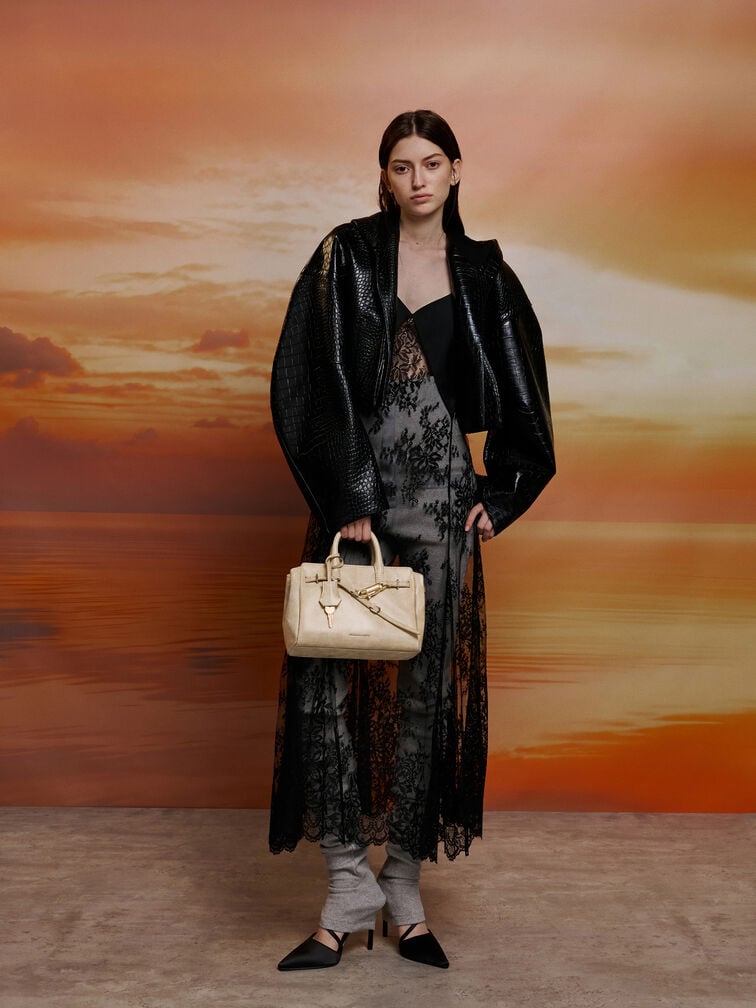 Mini Delfina Belted Tote Bag, Sand, hi-res