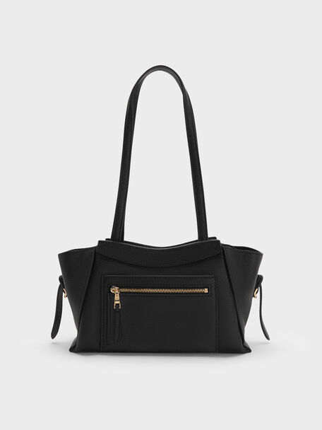 Leather Trapeze Tote Bag, Black, hi-res