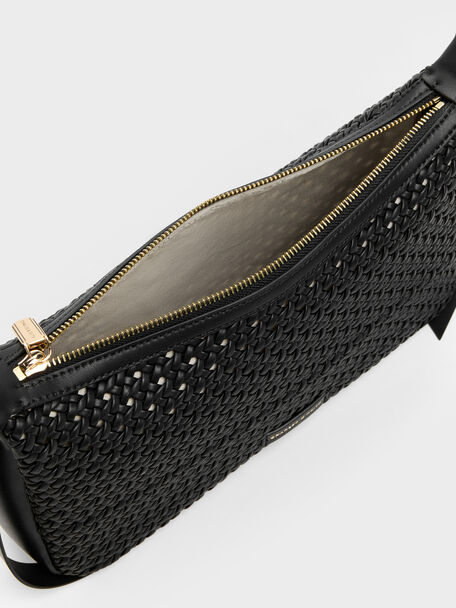 Calla Woven Shoulder Bag, Black, hi-res