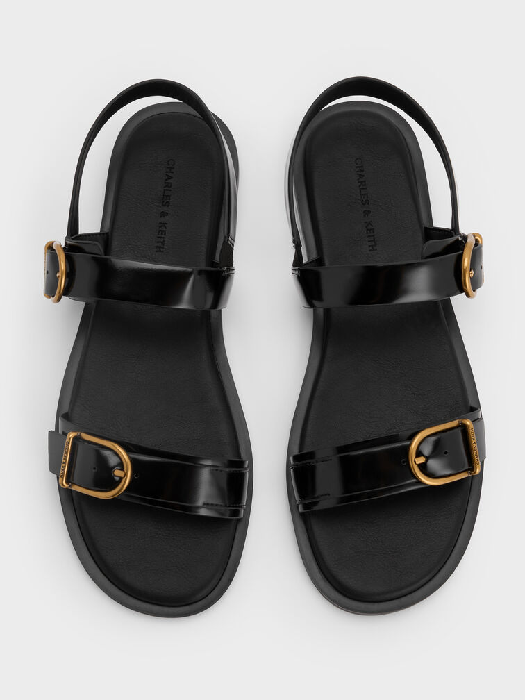 Double Buckle-Strap Slingback Sandals, Black Box, hi-res