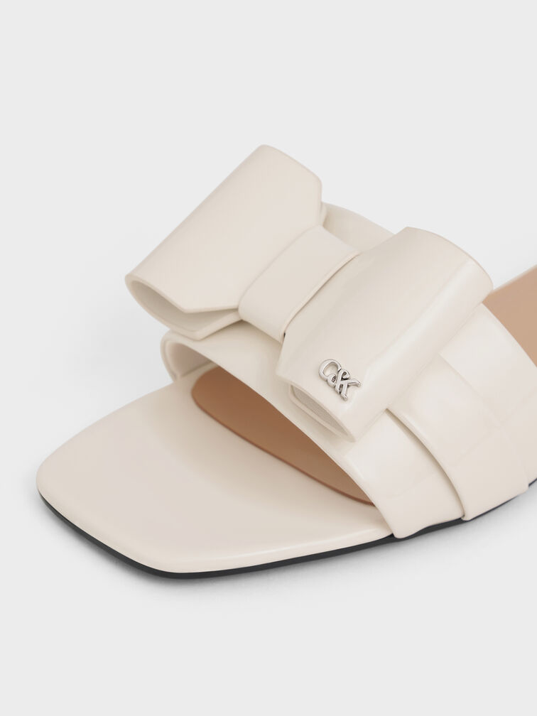 Lu Patent Leather Bow Slide Sandals, Chalk, hi-res