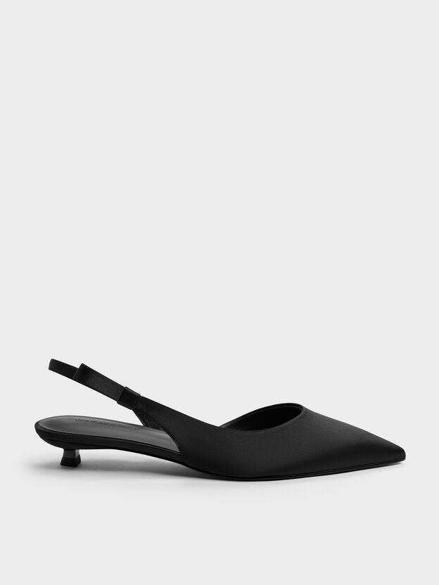 Brantley Bow Slingback Kitten Heels, Black Textured, hi-res