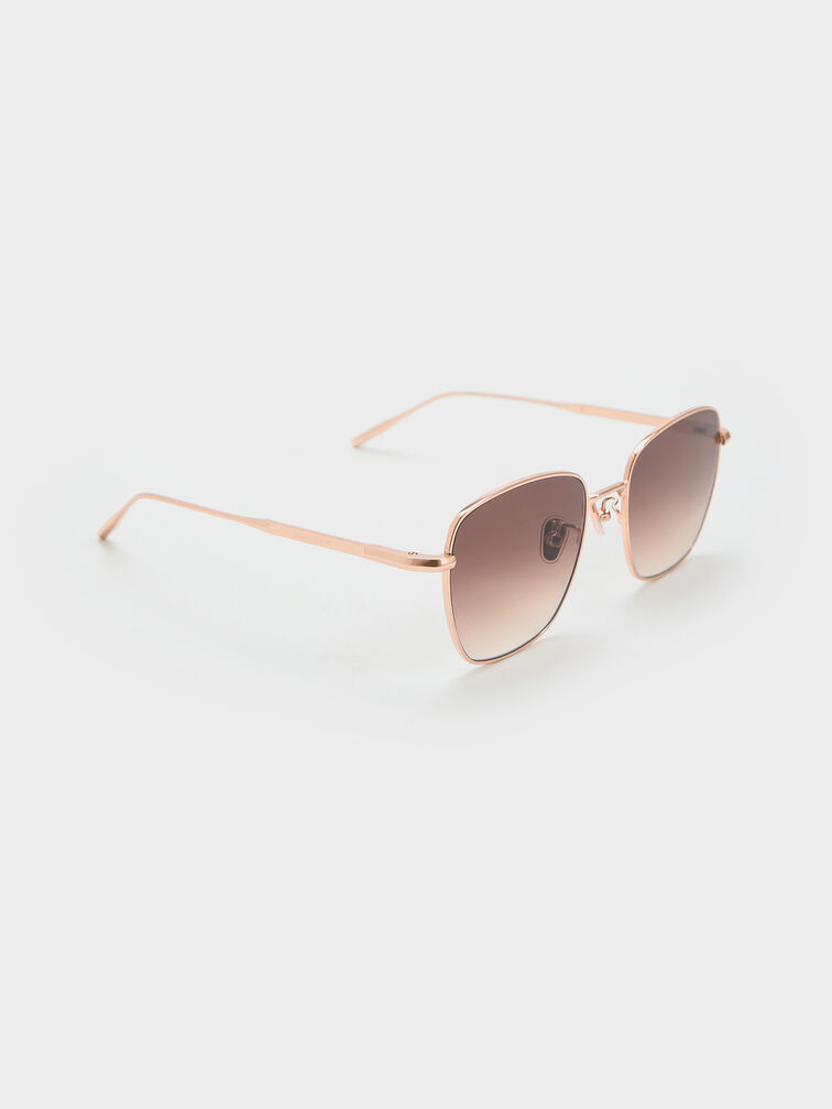 Delta Metallic-Rim Square Sunglasses, Rose Gold, hi-res