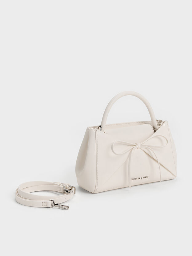 Hazel Bow Panelled Top Handle Bag, Cream, hi-res