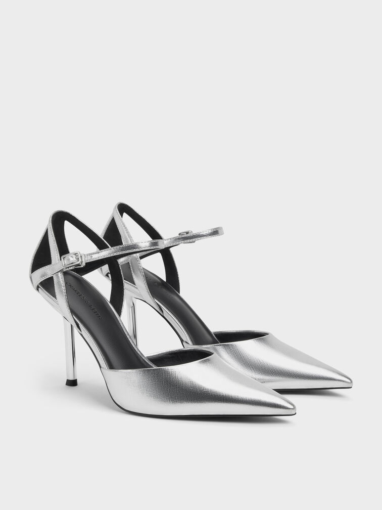Metallic D'Orsay Stiletto Pumps, Silver, hi-res