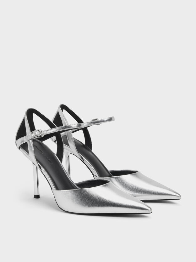 Metallic D'Orsay Stiletto Pumps, Silver, hi-res