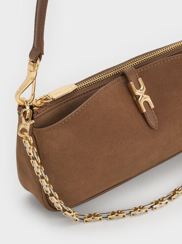 Adalyn Recycled Suede Metallic-Buckle Chain-Handle Shoulder Bag, Mocha Brown, hi-res