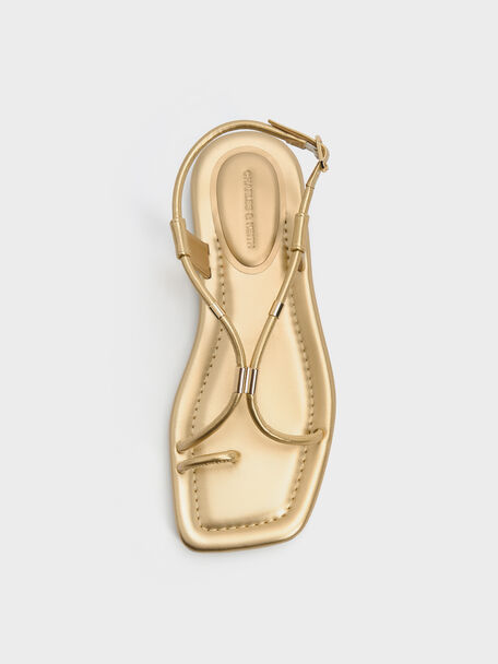 Metallic-Accent Toe-Ring Sandals, Gold, hi-res