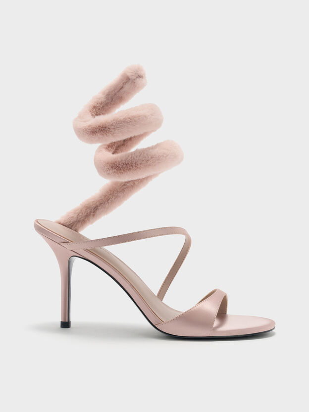 Emila Furry Wraparound Heeled Sandals, Light Pink, hi-res