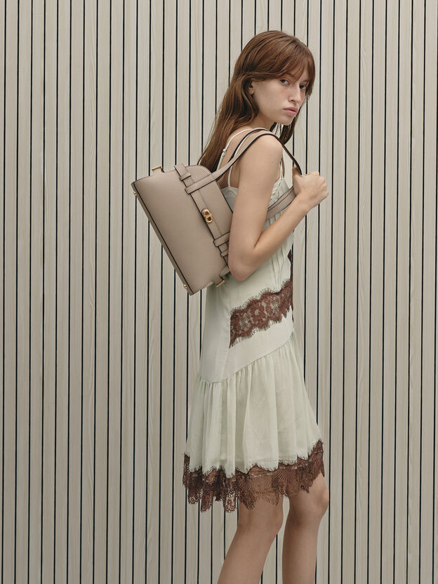 Aubrielle Belted Shoulder Bag, Taupe, hi-res