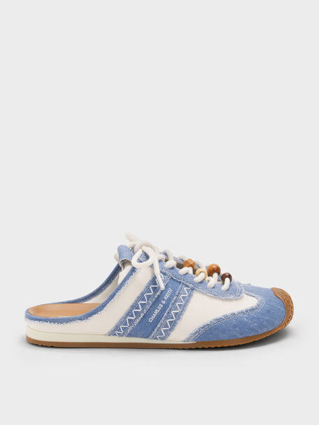 Denim & Leather Slip-On Sneakers, Blue, hi-res