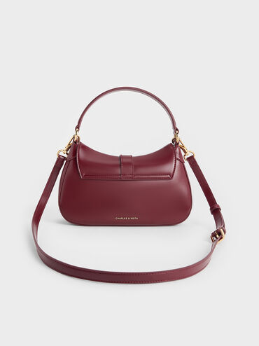 Agatha Chain-Accent Hobo Bag, Burgundy, hi-res