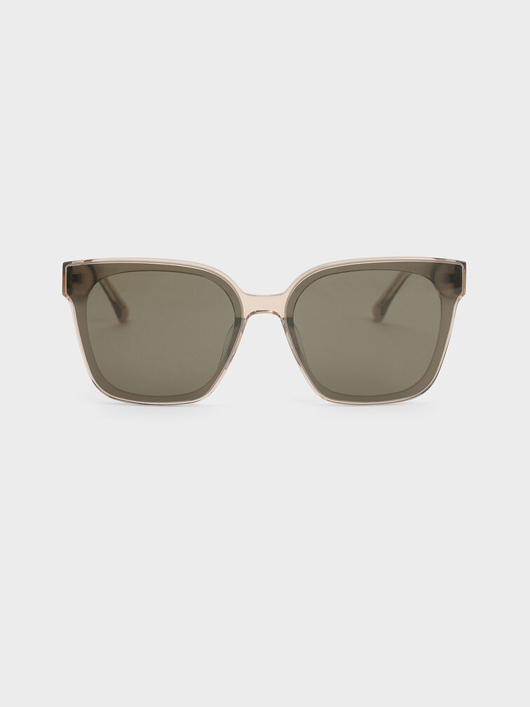 Freya Square Thick-Frame Sunglasses, Beige, hi-res